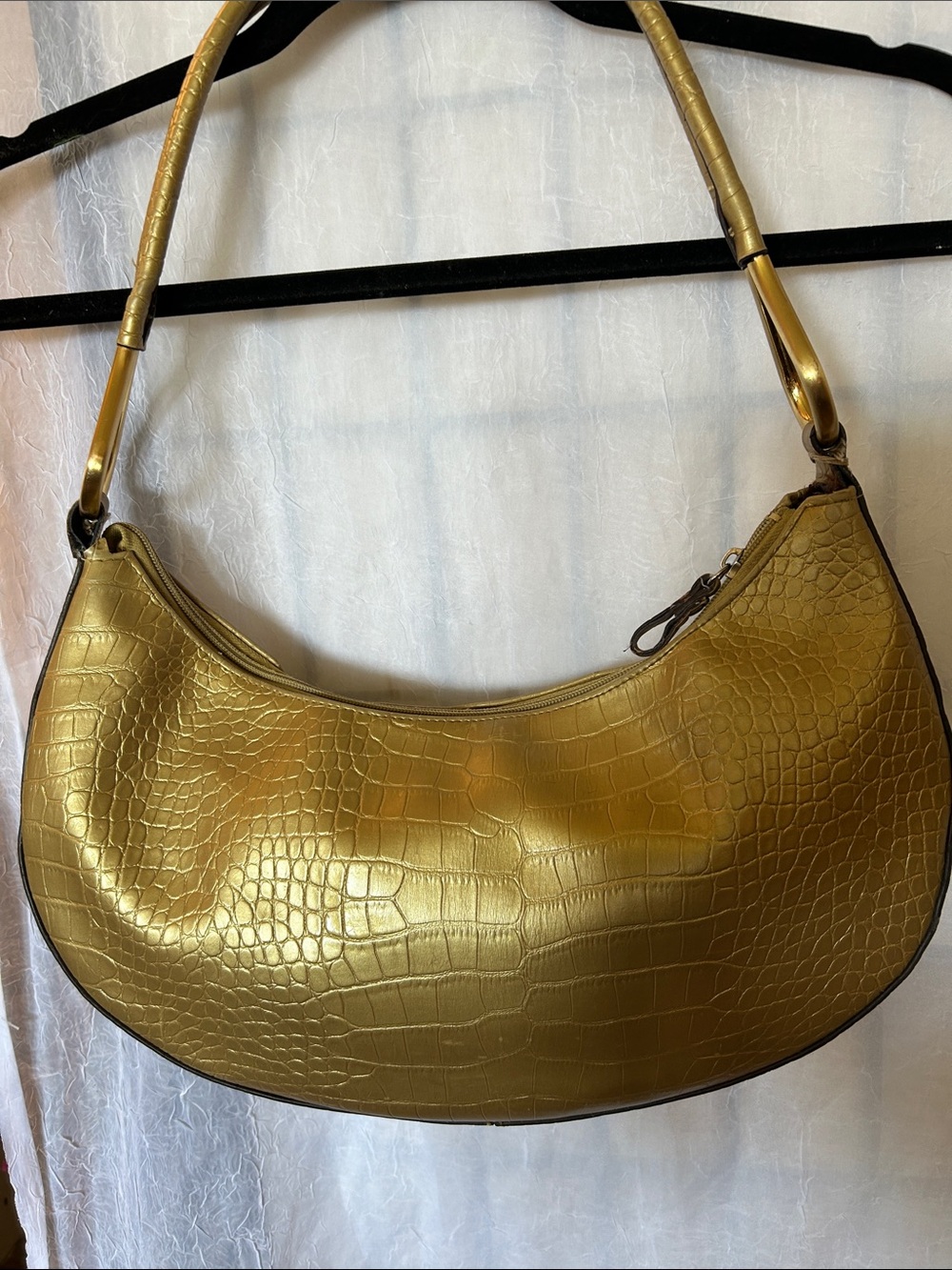 Bueno Metallic Gold Croc-Embossed Shoulder Hobo